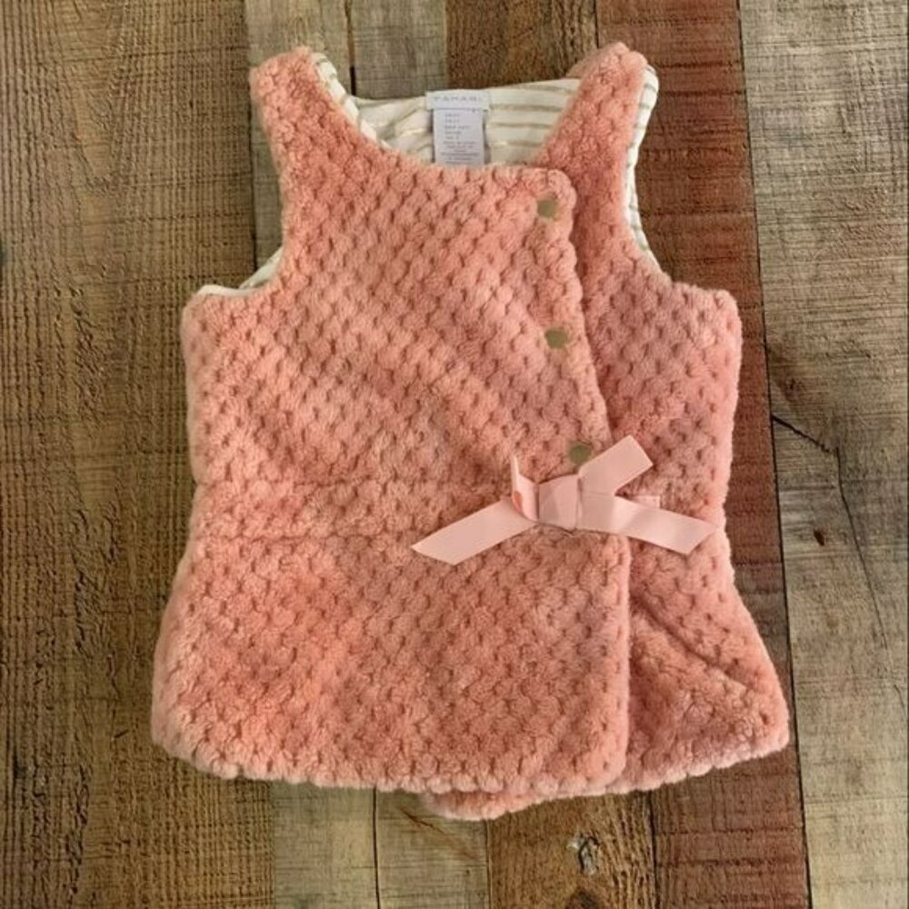 Tahari girls pink faux fur vest with snaps -5T